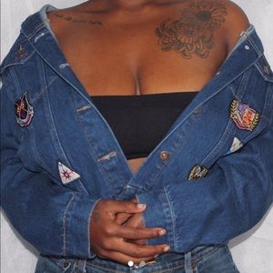 Patchwork dark denim jacket